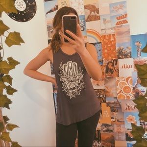 Miken flow distressed muscle tank top brown, white